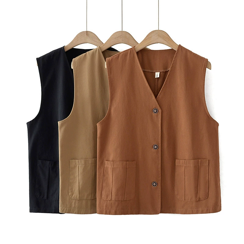 Большой размер женская конюшня марля хлопковый жилет с V-образным вырезом 2024 осень толстая девушка 200 фунтов кардиган жилет тонкая и универсальная 6025