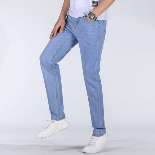 Mountainforce Light Blue Straight Leg Loose Fit Men's Casual Youthful Elastic High-End Blue Jeans