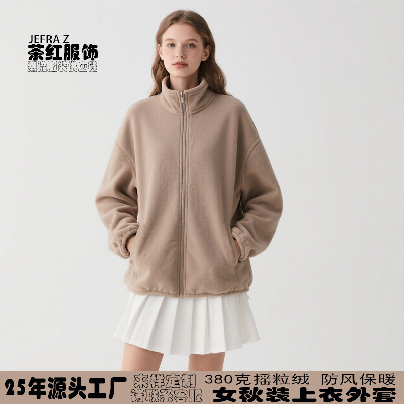拉链无帽摇粒绒女秋装上衣外套 复古风秋冬新款上衣女装出游穿搭|undefined