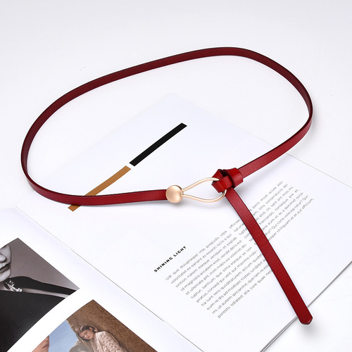 Cowhide thin belt for women genuine leather versatile knotted water drop buckle decorative belt Korean style fashion multi-color belt wholesale