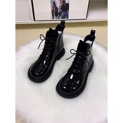 超火马丁靴女平底真皮新款漆皮芒果头时尚短靴冬加绒棉靴秋单靴子