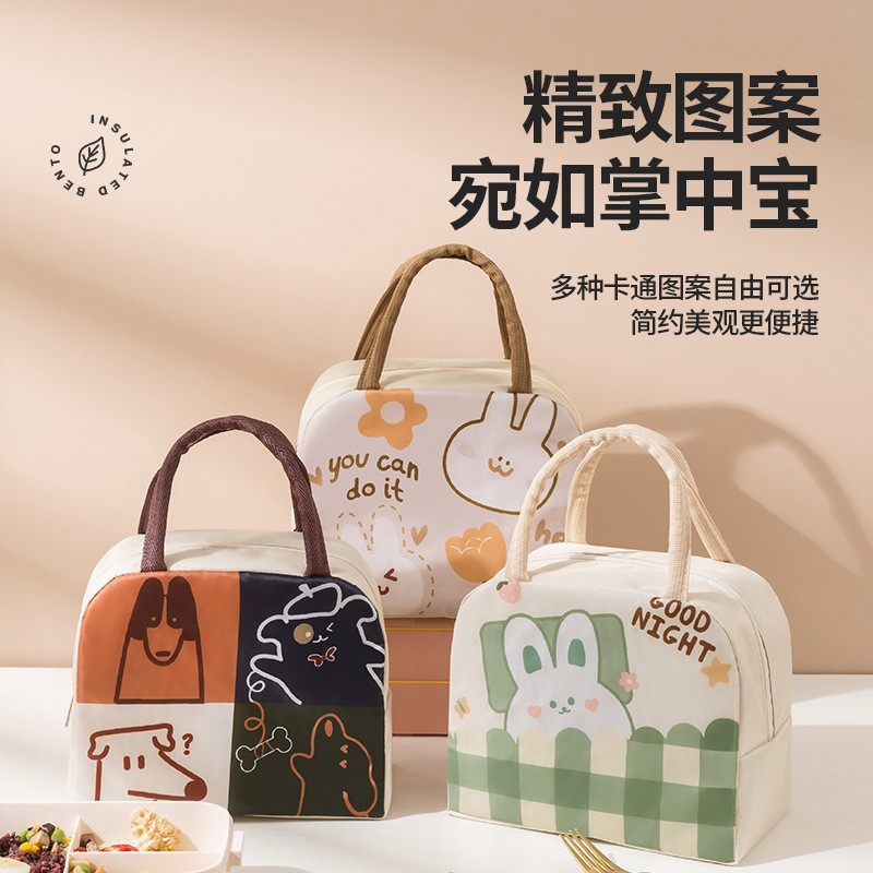 Cute cartoon student insulated lunch bag, portable and stylish lunch box storage bag for office workers