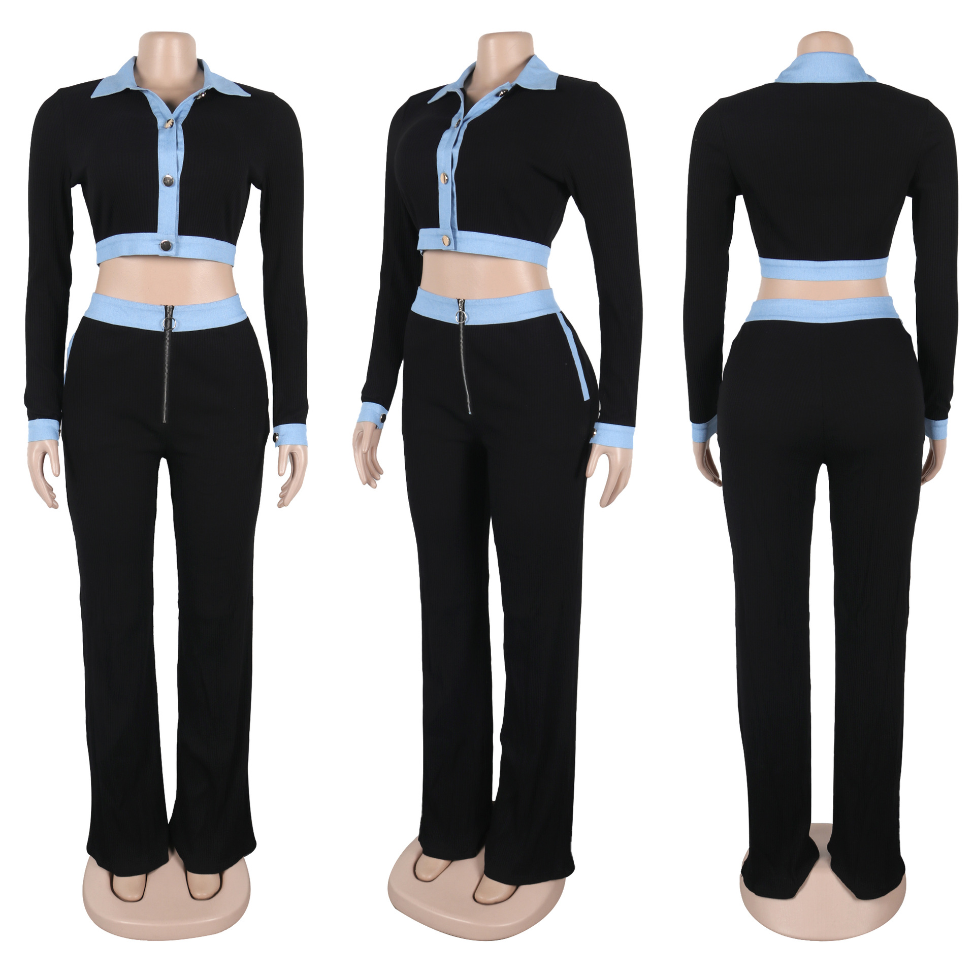 Abbigliamento donna sexy monopetto slim retro polo slim maglia pantaloni maglione due set_voghion.com