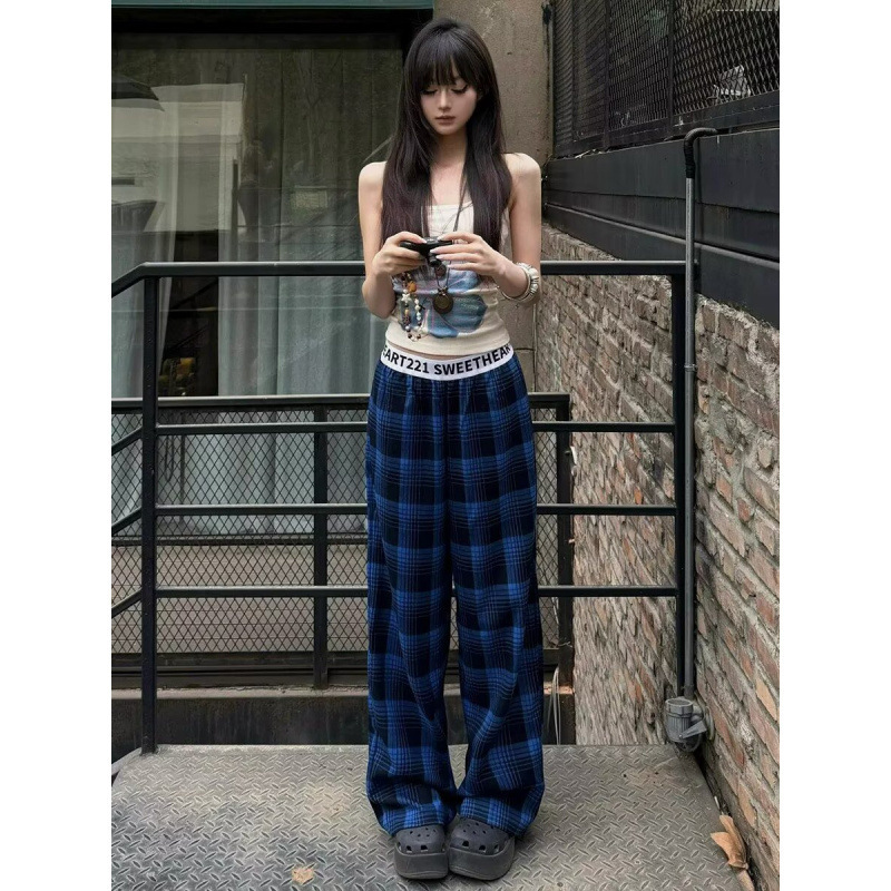 Straight Leg Plan Khaki Wide-Leg Casual Pants for Women with Lace Splicing and Drapey Loose Straight-Leg Long Pants