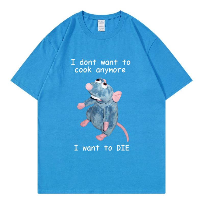 T-shirt en pur coton marque de mode sport nouveaux hommes ample col rond imprimé souris je ne veux pas cuisiner à nouveau T-shirt_voghion.com