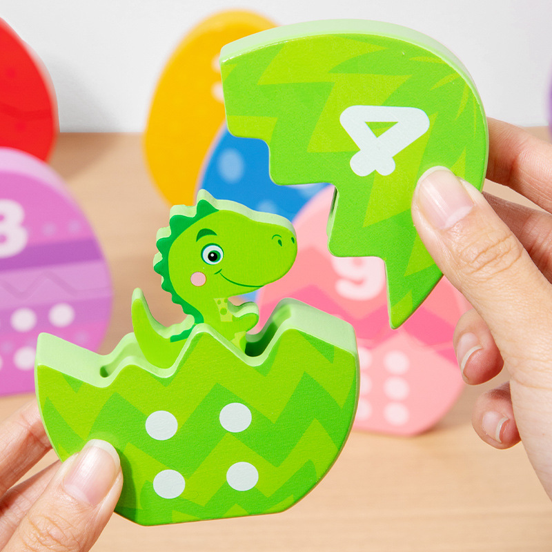 Educación temprana de madera para niños iluminación multifuncional Montserrat palabras digitales de color cognición huevo de dinosaurio emparejado juguete de rompecabezas