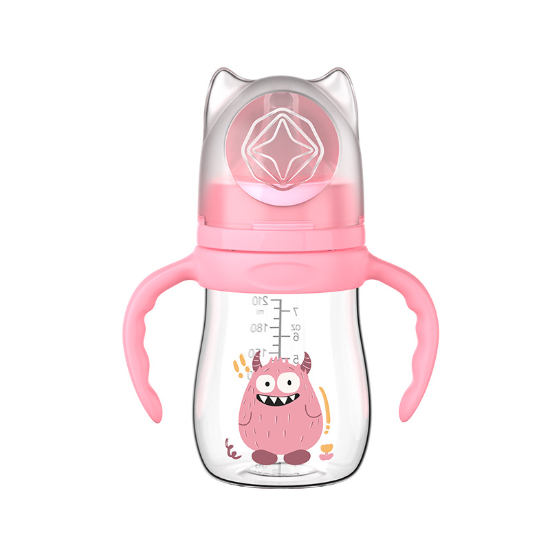 Biberón de Boca Ancha para Bebés, 210 ml, 240 ml, 300 ml, Serie Monster con Asa, Biberón de PP sin Pajita, Venta al por Mayor