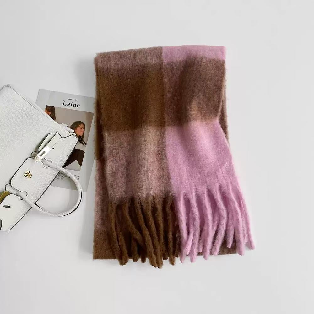 Bufanda Chal Grande de Mohair para Mujer de Poliéster Térmica a Cuadros para Invierno image 11