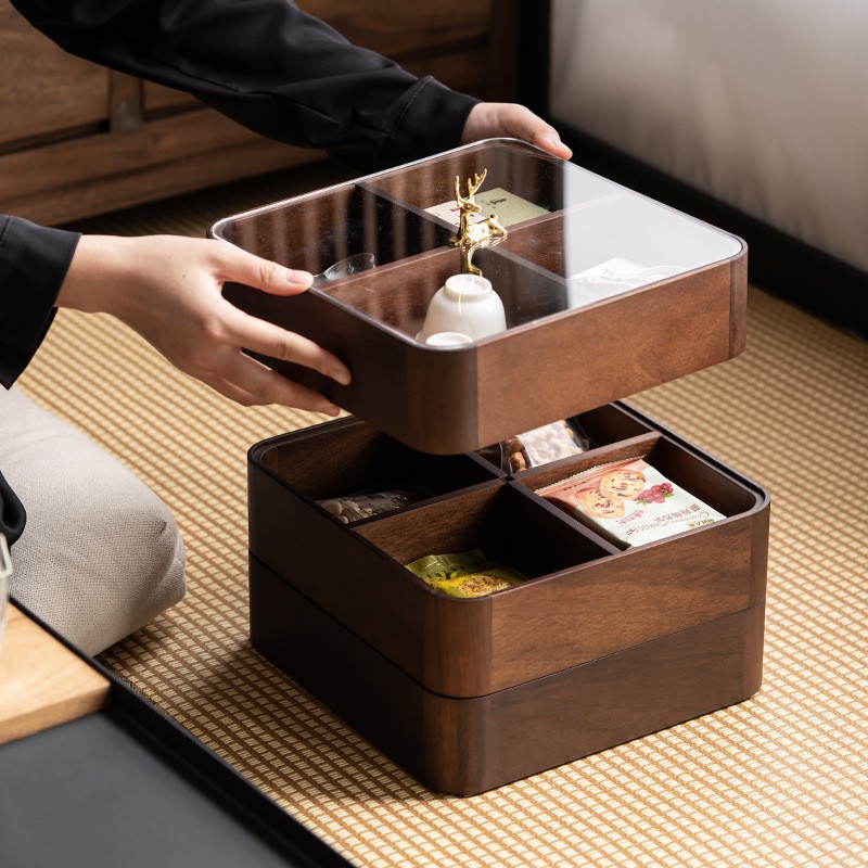 松木翻盖包装盒加工礼品包装盒干果收纳盒桌面整理盒四个多层盒