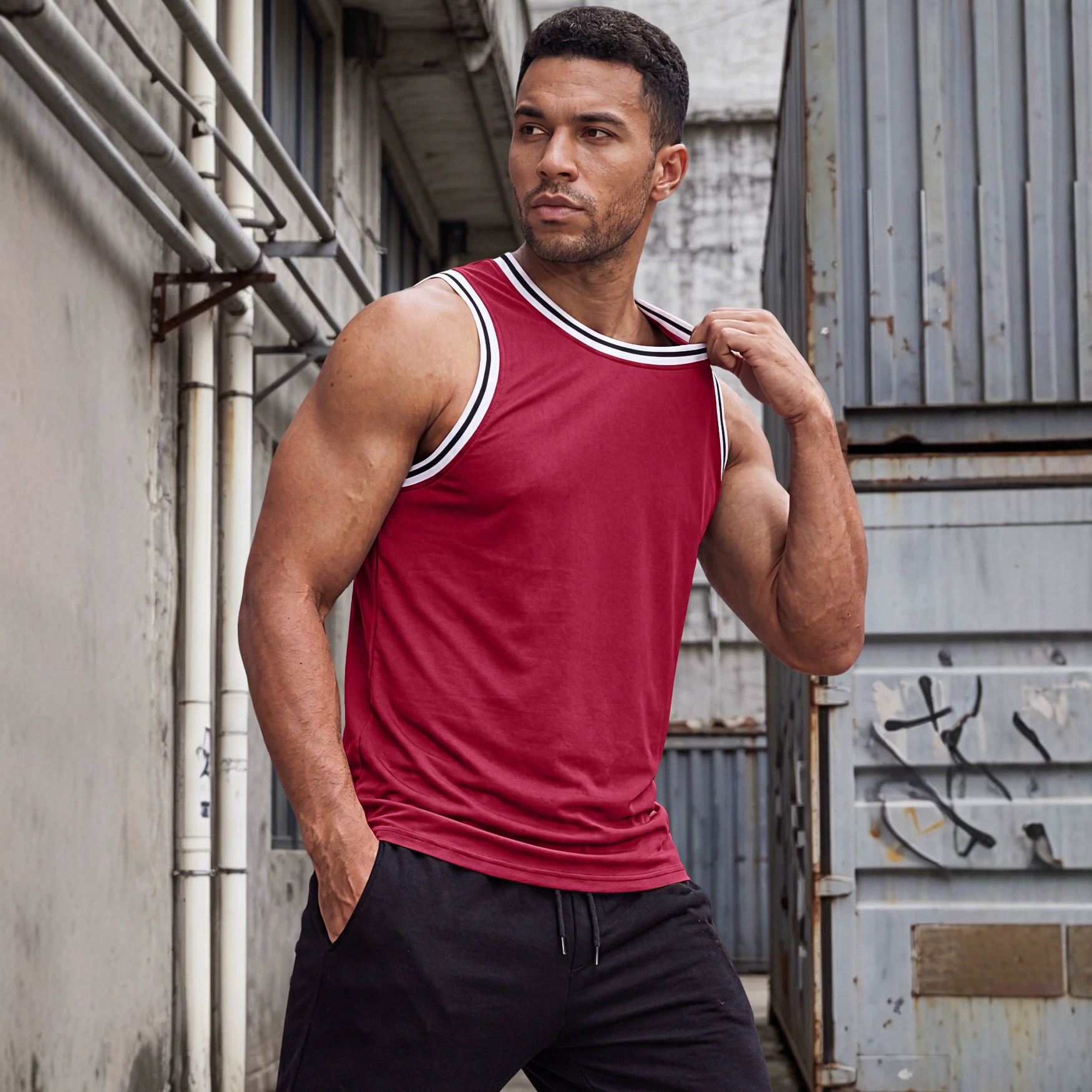 Comercio exterior transfronterizo americano pesado ocio hombre color de contraste sin mangas hombro deportivo holgado multicolor chaleco de fitness diario