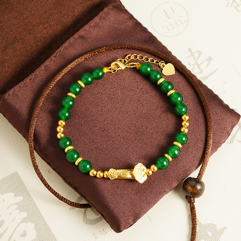 Vietnam oro de arena retro imitación pulsera de jade con cuentas Ruyi no se desvanece durante mucho tiempo estilo chino lujo joyería Yiwu al por mayor