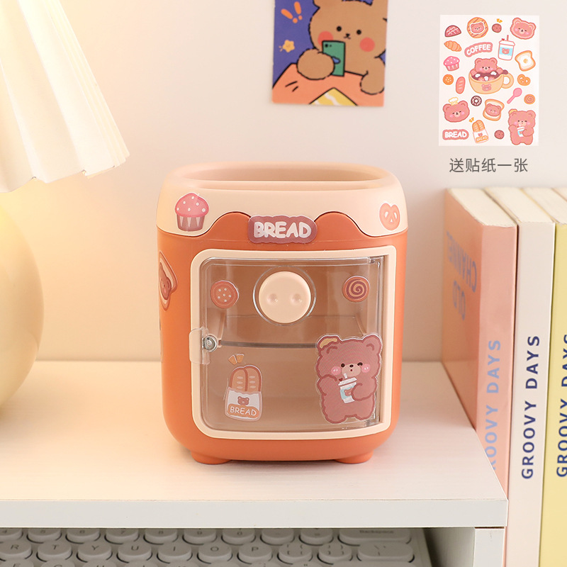 Lindo cerdo de dibujos animados titular de la pluma de gran capacidad de clasificación de almacenamiento compartimiento estudiante pluma caja de Oficina titular de la pluma al por mayor