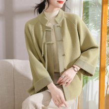 跨境新中式妈妈秋冬装外套针织上衣中年女装国风盘扣洋气开衫外套