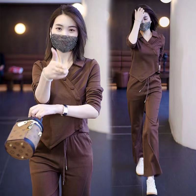 High-End Sportswear Suit for Women Petite 2025 Autumn and Winter New Casual Fashion Wide-Leg Pants Two-Piece Set