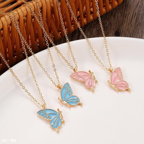 Cross-border best-selling oil dripping double butterfly necklace creative butterfly friendship set clavicle chain bestie gift