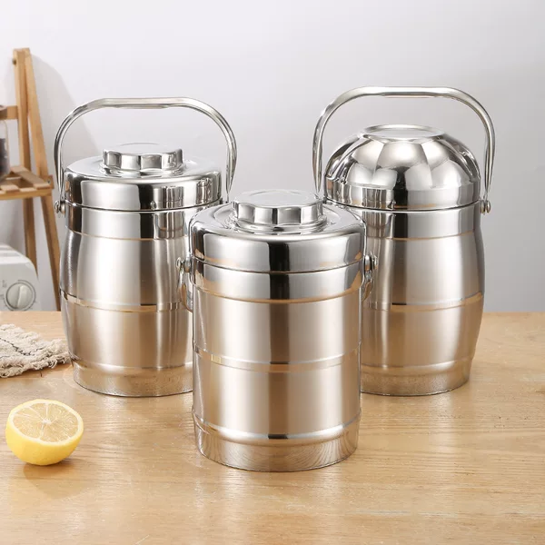 Straight Drum-type Pot with Bowl Lid Stainless Steel Vacuum Insulated Lunch Box Large Capacity Portable Student Multi-layer Bento Box
