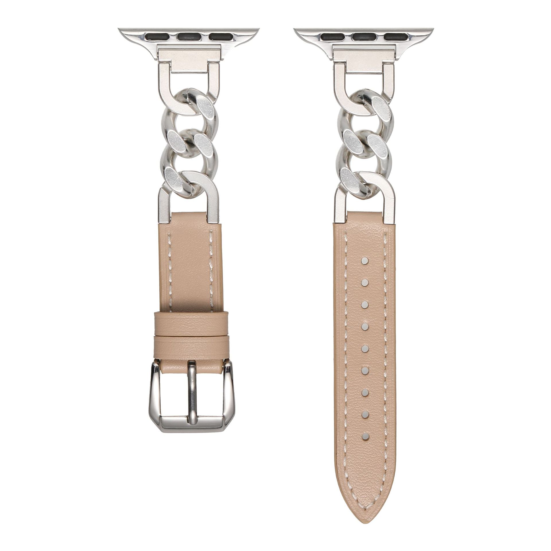 Correa de Cuero y Metal para Apple Watch Serie 9, Compatible con iWatch 11, Diseño de Cadena Metálica con Cuero y Mezclilla