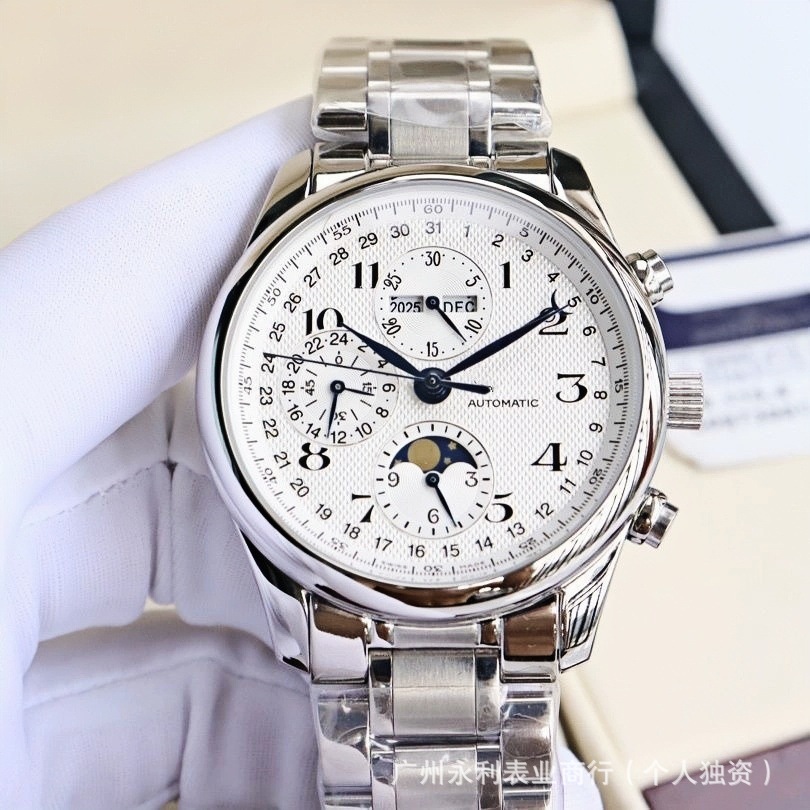 浪名匠家8针月相精钢全自动机械手表琴男士手表多功能月相男腕表