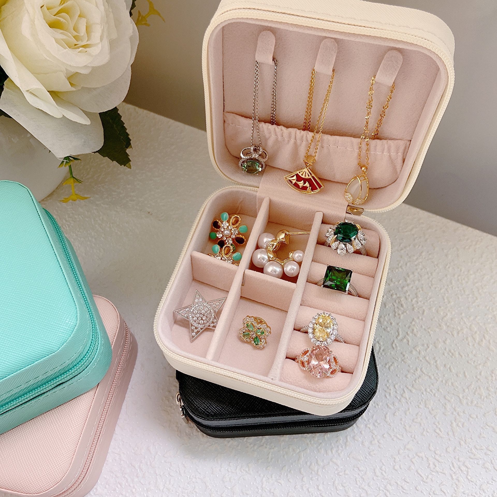 Zipper Convenient Ring Necklace Bracelet Earrings Earrings Jewelry Princess Jewelry Box Travel Home Jewelry Storage Box
