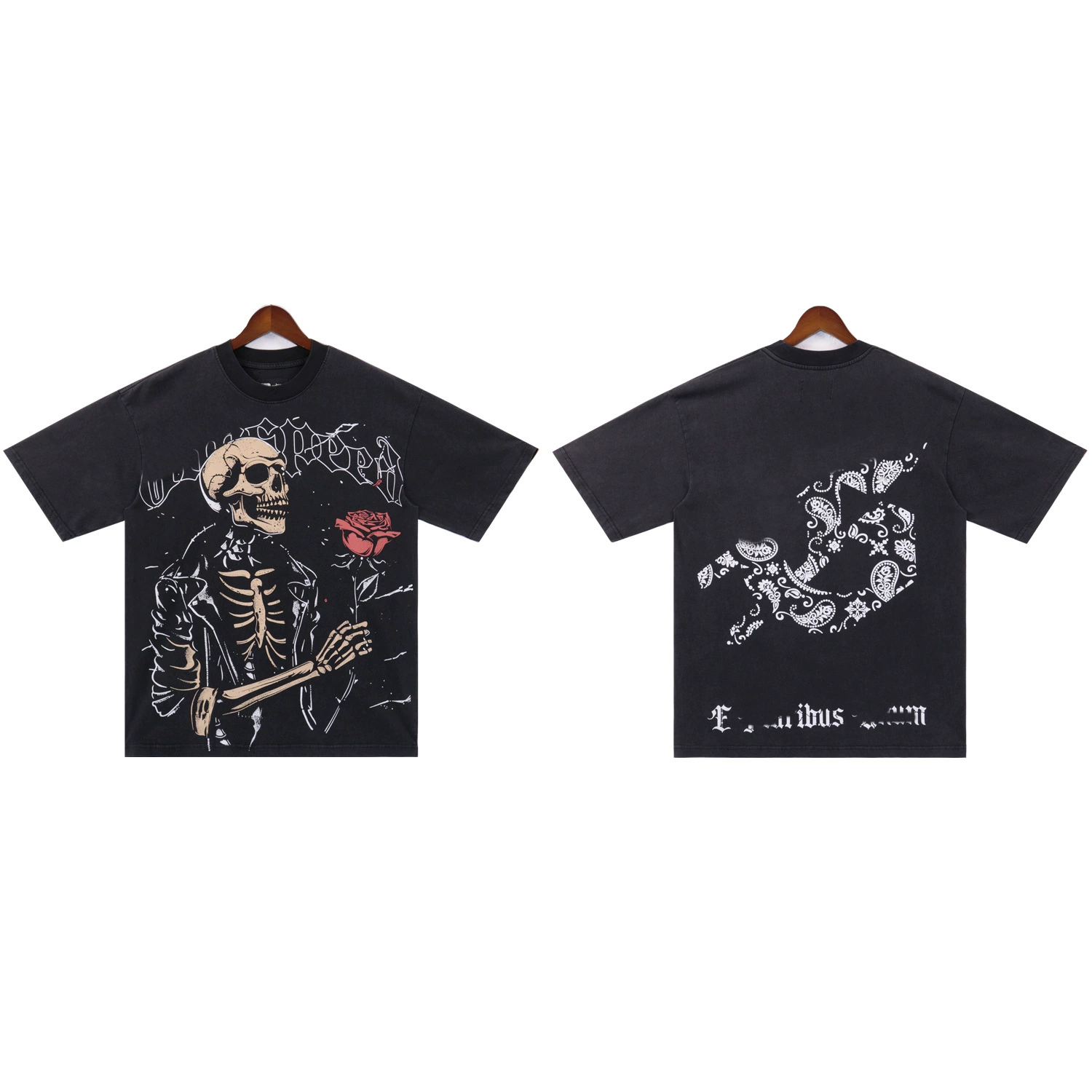 Трансграничный прилив бренд мойка футболка Godspeed алфавит мода череп роз принт футболка для мужчин повседневные короткие рукава