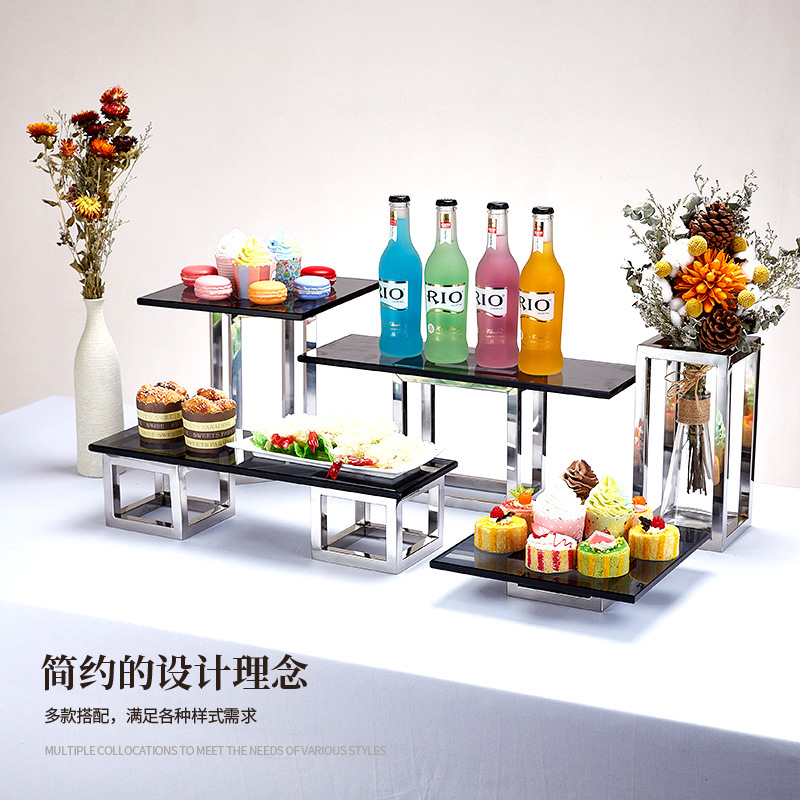 Stainless Steel Dessert Rack Hotel Buffet Cold Dessert Table Tea Break Banquet Three-layer Dessert Table Display Rack