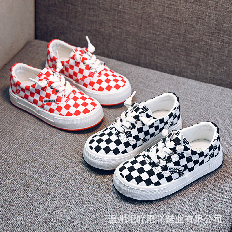 回力童鞋一脚蹬儿童帆布鞋2022春秋新款男童布鞋女童千鸟格板鞋潮