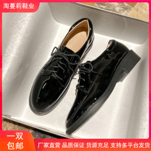 Genuine Leather Small Leather Shoes for Women 2025 Autum British Style Flats Black Beanie Soft Sole Mid-Heel Comfortable Work Shoes