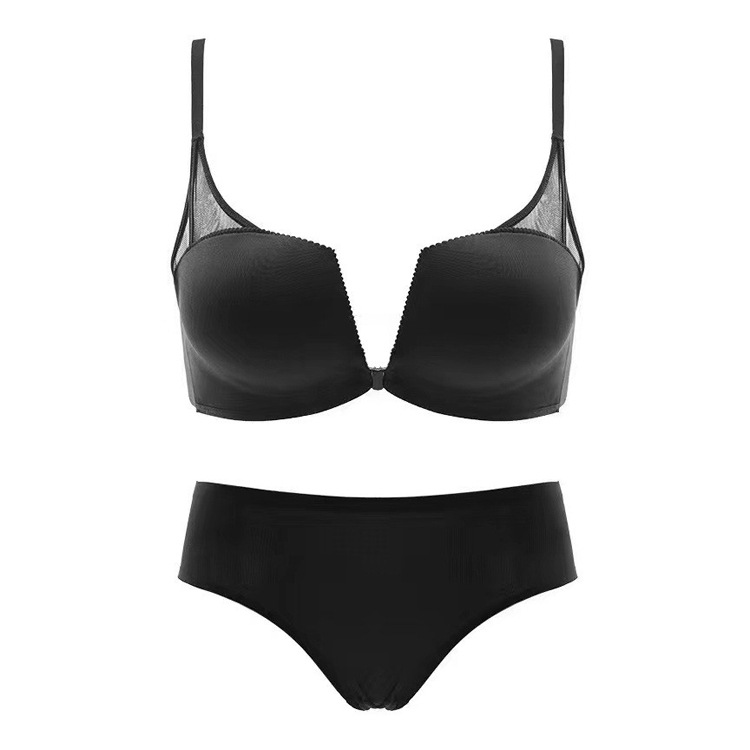 Sexy semi-transparente malla brillante frente hebilla ropa interior cómoda de las mujeres inalámbrico pequeño pecho empuja hacia arriba la belleza hacia atrás sujetador traje 2212