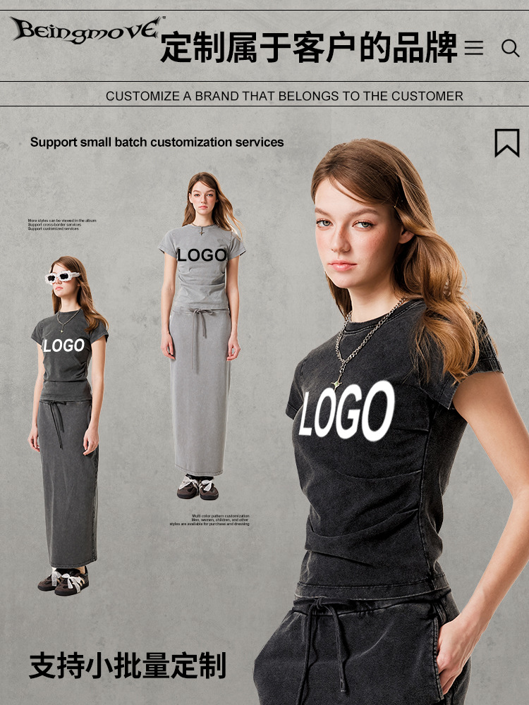 2025 verano retro americano inns delgado corto blusa apertada sexy girly cintura doblada camiseta de cuello redondo mujer