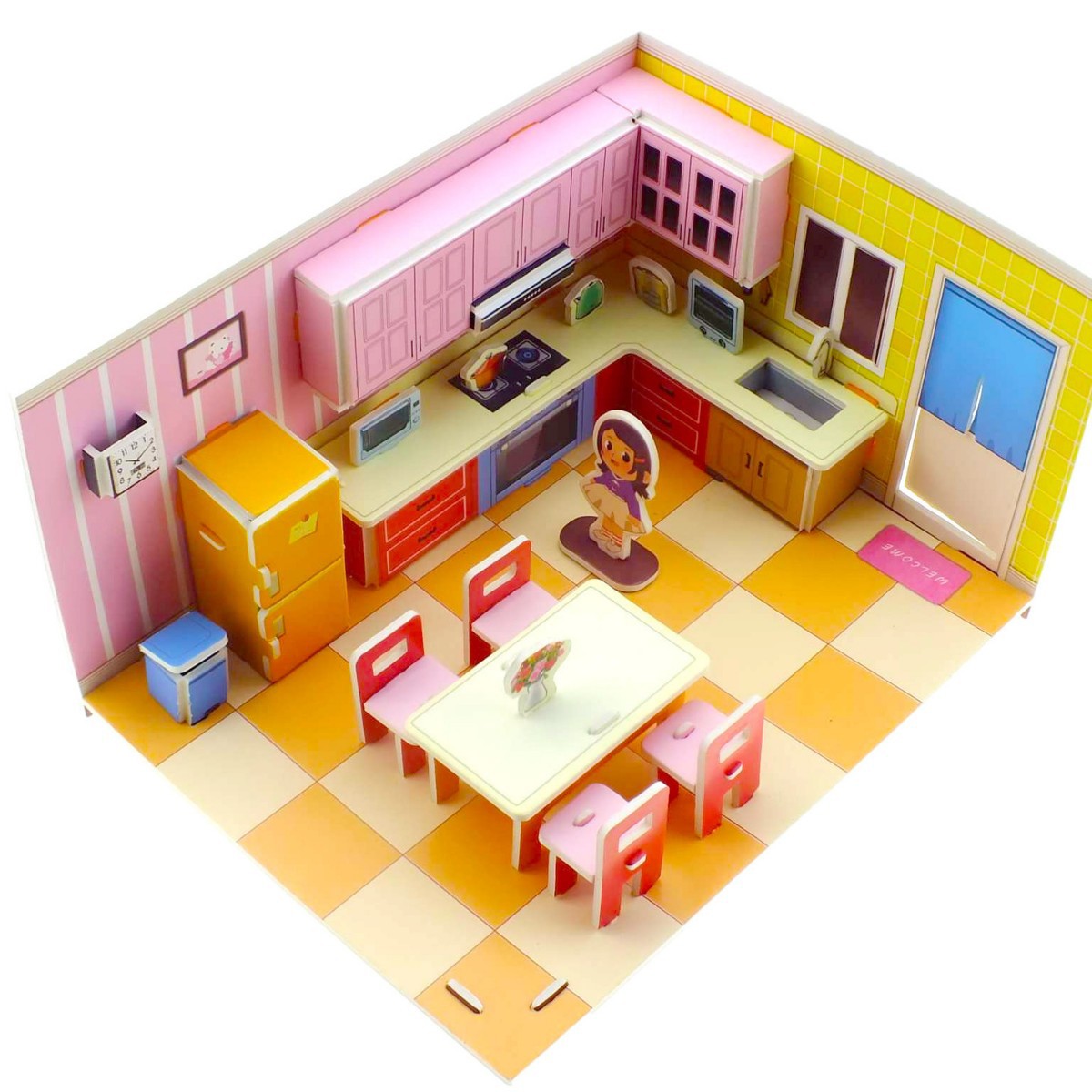 Tarjeta blanca 3D tridimensional de cuatro piezas de papel de rompecabezas de juguete escena chica serie regalo 3D rompecabezas niños juguete