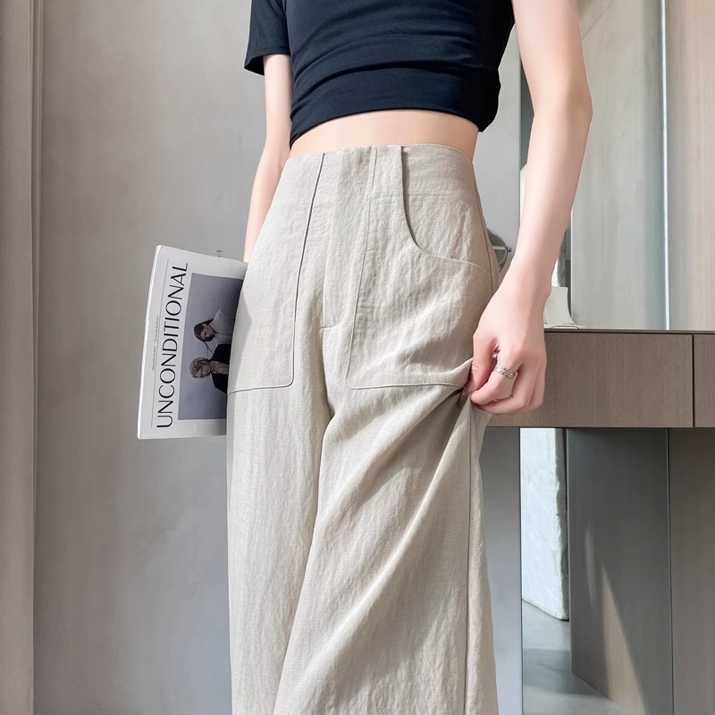 Pantalones de piernas largas de algodón de cintura alta sueltos para mujeres 2025 nuevo verano delgado pequeño lino casual pantalones rectos