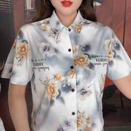 男夏季个性百搭上衣高品质衬衫花朵短袖衬衣潮男百搭短袖男装