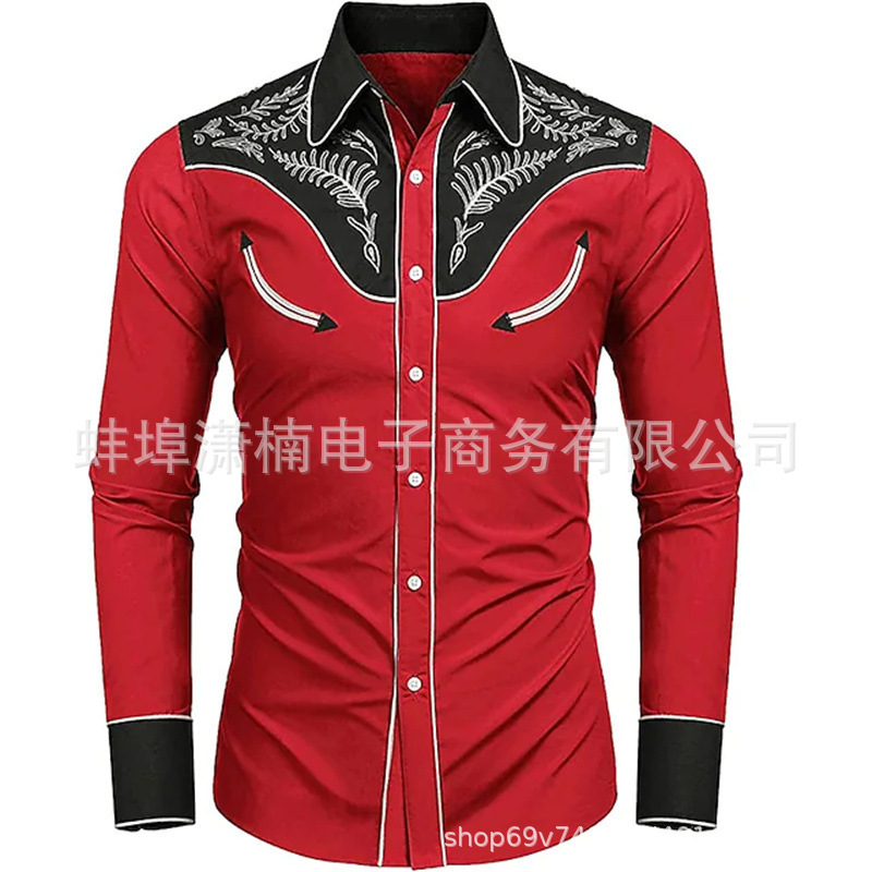 2023 New Western Tribal Ethnic Lapel Men's Casual Sports Outdoor Street Long Sleeve Button Top Shirt
