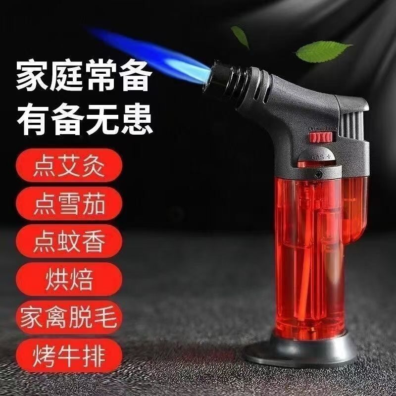 Moxibustion Ignition Lighter for Moxa Sticks, Flame-Locking Bent Tip Transparent Plastic Welding Torch, Refillable Lighter, Direct Jet Spray Gun, Windproof