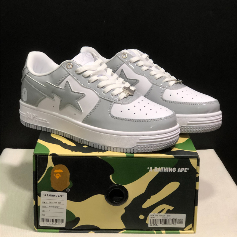 Bape Sta猿人頭空軍連名漫威白黒パンダの漆皮の厚い底が高くなりました。|undefined