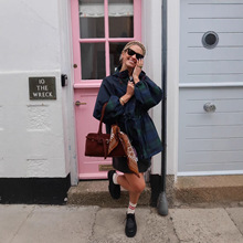 欧美秋冬女装跨境外贸休闲复古格纹拼色夹克收腰抽绳设计连帽外套