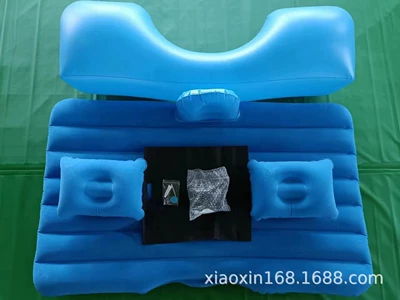 Bed, Portable Inflatable Mattress — Vehicle-mounted inflatable bed - pure-blue-straight-grain-inflatable-bed-in-the-back-rowlong-legged-piers2pillows2