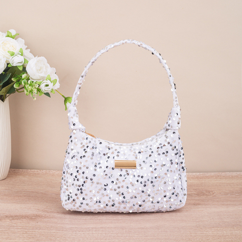 Bolsa de hombro de moda de color sequilla, bolso de hombro de mujer de verano blingbling, bolso de perlas de nicho, bolso debajo de la axila image 6