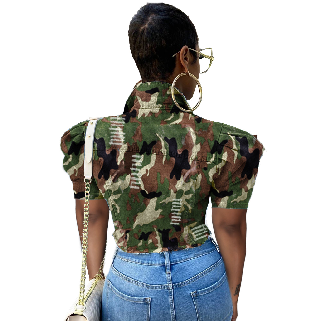 new women s fashion camouflage denim short jacket nihaostyle clothing wholesale NSWL68444