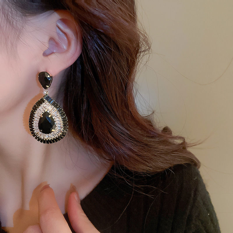 Fashion Round Water Droplets Copper Inlaid Zircon Drop Earrings 1 Pair