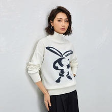 半高领纯羊毛衫2025秋新款女士提花兔子图案打底衫优雅风厚款毛衣