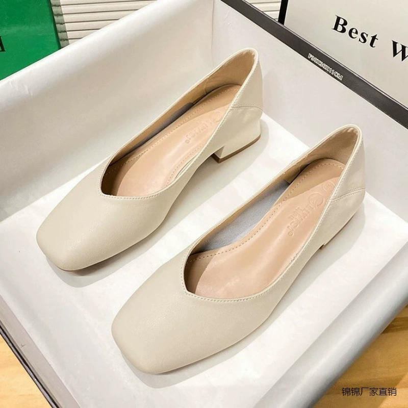 Квадратные туфли женская грубая кожа на каблуке профессиональный темперамент стюардессы на работе обувь удобна и долго стоит