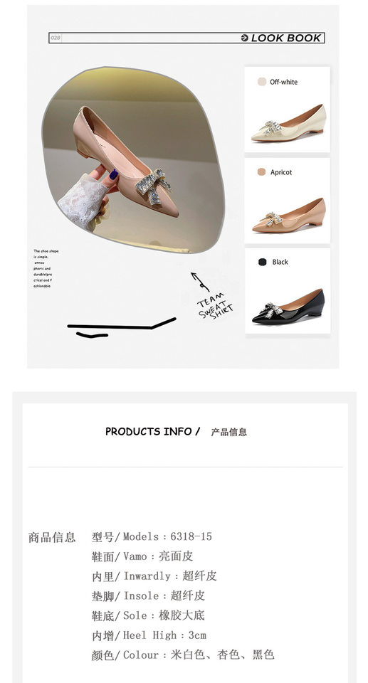 Giày cao gót nữ mũi nhọn gót xuồng đính đá nơ, đế độn cao bên trong 3 cm — Màu mơ, Màu trắng be, Màu đen chi tiết 5