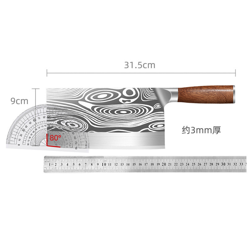 Cuchillo de corte de acero inoxidable con mango de madera de flores de billy, cuchillo de corte de corte de patrón de Damasco, cuchillo de corte de huesos afilado de cocina doméstica