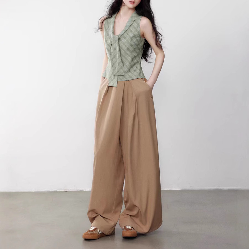 Green Plaid Elegant Led Vest Tight Waist Slimming Summer High-end Sleeveless Top