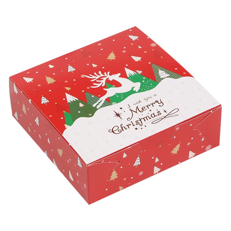 Flip cuadrado caja de hornear de navidad santa claus caja de galletas de caramelo copo de nieve crujiente caja de embalaje de regalo