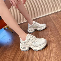 葡萄媽同款2024夏季新款輕便運動鞋透氣網面厚底增高老爹鞋女2024