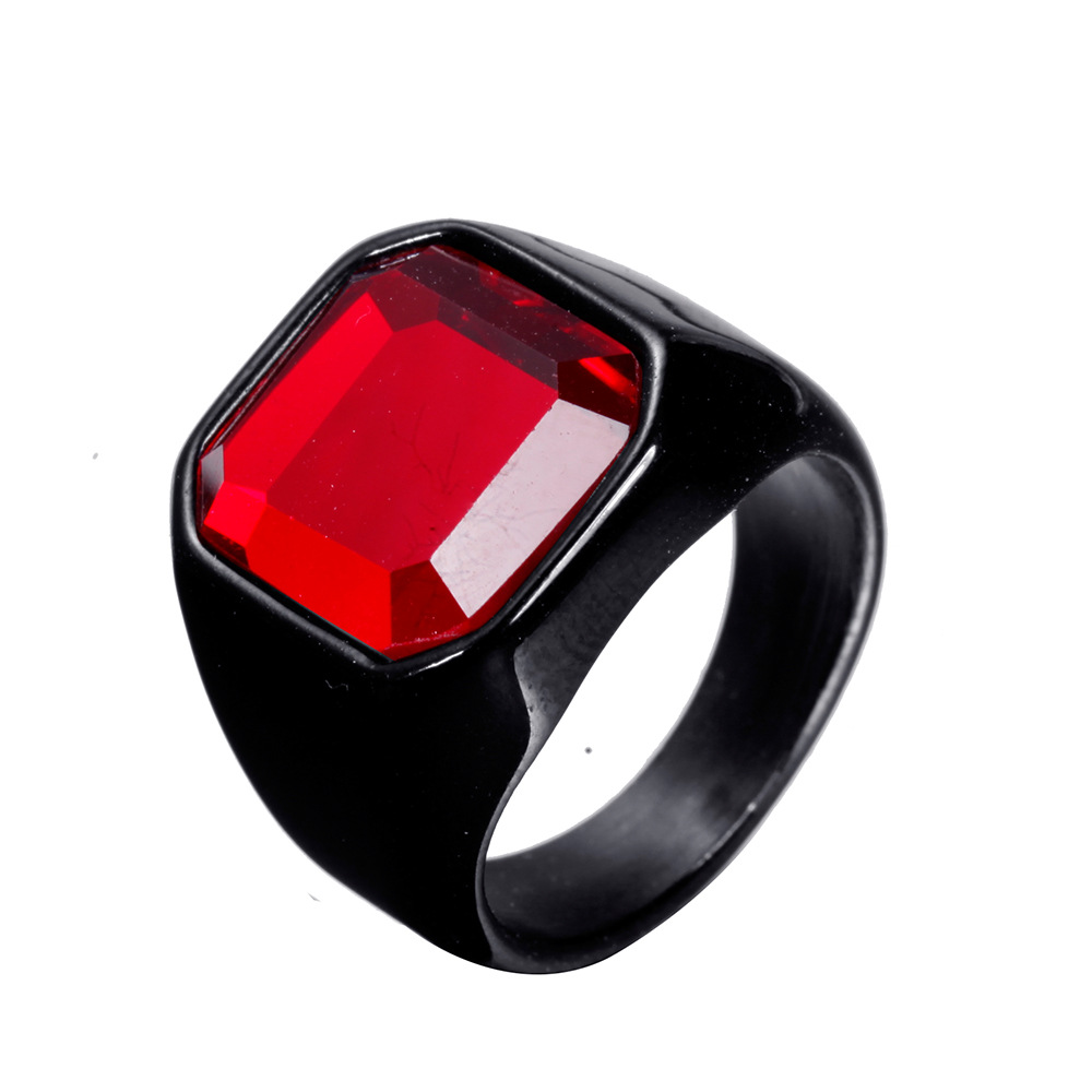 Simple Style Square Titanium Steel Inlay Rhinestones Men's Rings display picture 3