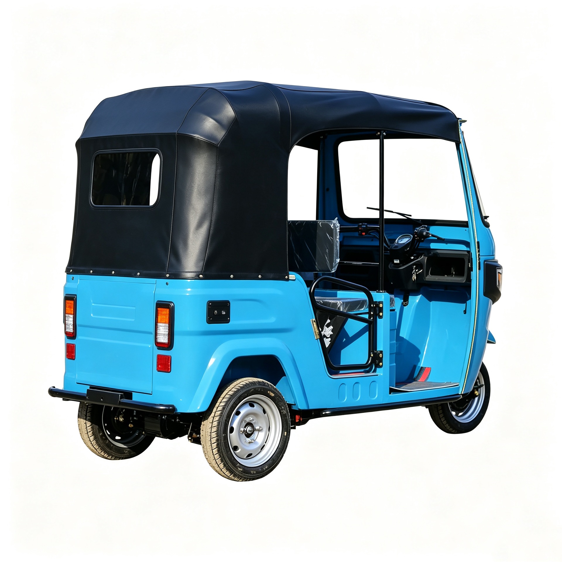 Tuk-tuk, a fuel-powered passenger tricycle, is exclusively for export and features a rainproof enclosed cabin for passenger transportation