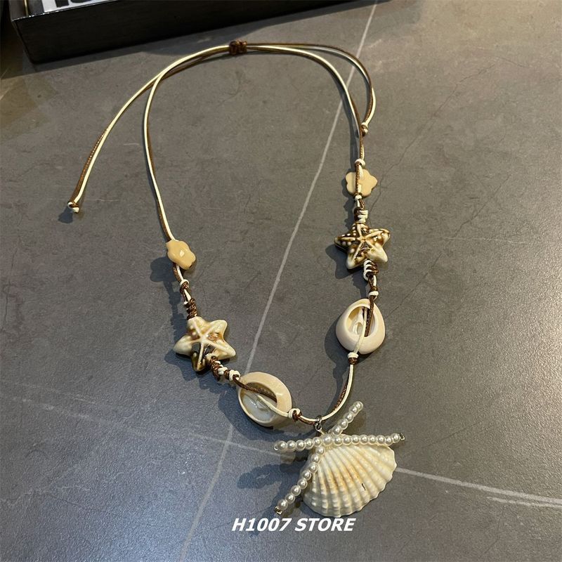 海边度假风可爱珍珠贝壳海星串珠项链女ins仙女小众男锁骨链配饰|undefined
